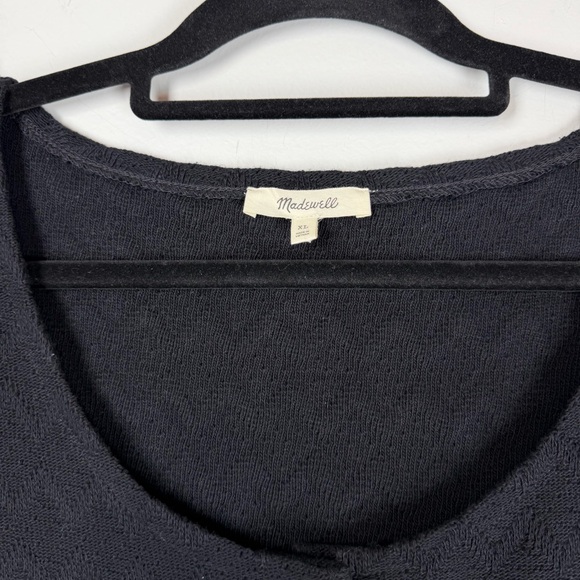 Madewell Black Knit Pointelle Button-Front Cotton Cropped Scoop Top Size XL - Picture 9 of 9